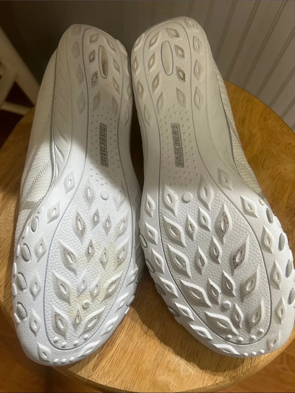 Skechers Women's White Slip-On Knit Sneakers with Memory Foam